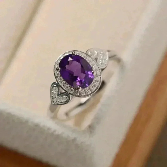 🔥 925 Silver Plated Purple Oval Cut CZ Birthstone Ring, FB16FA1135 - Picture 8 of 10